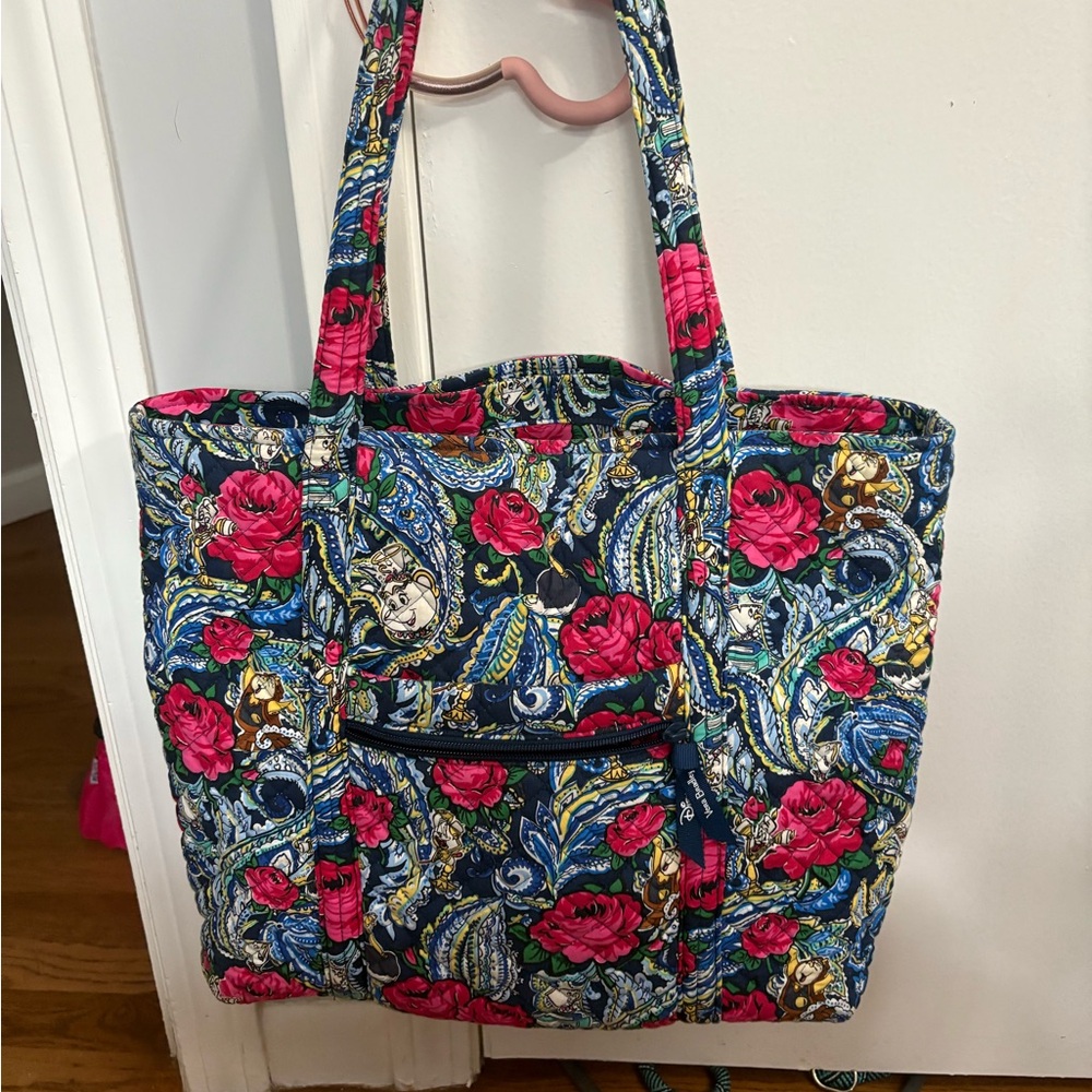 Floral Tote Bag with Pink and Blue Pattern